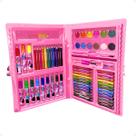 Estojo de Pintura Infantil com 68 Peças para Meninas Maleta Rosa com Canetinhas, Lápis de Cor e Giz, Ideal para Desenho e Atividades Escolares