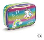 Estojo Escolar Box Arco Iris Brilho 100 Lápis Unicórnio