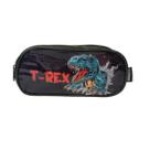 Estojo Escolar Dino T-Rex Verde Bolso Duplo Com Zíper