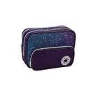 Estojo Escolar Grande Bolso Frontal e 2 Divisórias Organizador Galáxia Roxo Juvenil Feminino Menina