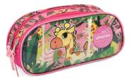 Estojo Escolar Grande Infantlil Duplo Girafinhas 2 Zipers