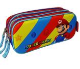 Estojo Escolar Infantil Triplo 03 Ziper Divisórias Super Mario Original Chenson Deluxe