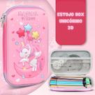 Estojo Escolar / Necessaire Box Fofo Rosa Unicórnio 3D em Relevo Resistente Espaçoso