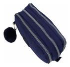 Estojo Escolar Triplo Com Chaveiro Pompom Azul Skeet - CRUZEIRO