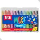 Estojo Giz Retrátil Mega Gel Color 12 Cores Tris Escolar Macio com Cheiro