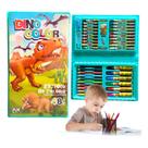 Estojo Infantil 48 Peças Dinossauro com Lápis, Gizes, Canetas e Desenhos