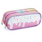 Estojo Infantil Menina Escolar C/ 2 Compartimento Feminino Resistente Lápis Caneta Borracha Material Organizador Colorido Criança