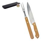 Estojo Kit Churrasco Faca E Garfo Cabo Madeira Inox Com Case