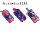 Estojo Lápis Duplo Escolar Lilo Stitch Angel 2 Bolsos Divisórias Infantil