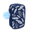 Estojo Material Escolar Grande Jeans Divisórias Organizador Caneta Lápis Borracha Régua Pompom Azul Estojo Material Escolar Grande Jeans Divisórias Organizador Caneta Lápis Borracha Régua Pompom Azul