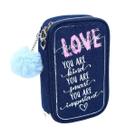 Estojo Material Escolar Grande Love You Jeans Divisórias Pompom Azul Organizador Tendência Feminino Estojo Material Escolar Grande Love You Jeans Divisórias Pompom Azul Organizador Tendência Feminino