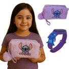 Estojo Menina Feminino Com Relogio Stitch Digital Led Data Hora roxo