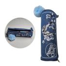 Estojo Necessaire Jeans Azul com Pompom Escolar Volta as Aulas Organizador Fofo Temático Lápis Modelo:Musical