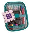 Estojo Organizador Box Transparente Pvc Grande Escolar Verde