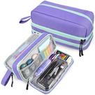 Estojo para lápis Genteen, grande capacidade, 3 compartimentos, roxo