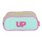 Estojo Triplo Escolar Up4you Rosa Com Ziper Amarelo E Azul Turquesa