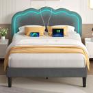 Estrado de Cama VECELO com Cabeceira Ajustável, LED e USB Cinza