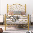 Estrado de Cama VECELO Solteiro com Cabeceira e Peseira em Metal Dourado