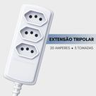 Extensão 3 tomadas para ar condicionado geladeira secador 20 amperes 3 metros branco Extensão 3 tomadas para ar condicionado geladeira secador 20 amperes 3 metros branco