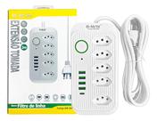 Extensão com 5 tomadas e 4 usb1 type c com cabo 2 mt bmax bm 8696