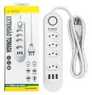 Extensão Com Botão Power Strip Com 4 Tomadas 3 Usb Led Cabo 2 Metro Bivolt Filtro de Linha