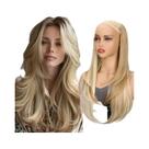 Extensão De Cabelo Sintético Liso Em Camadas De 22 Polegadas Com Clipe, Preto E Loiro, Aplique Extensão De Cabelo Sintético Liso Em Camadas De 22 Polegadas Com Clipe, Preto E Loiro, Aplique