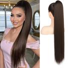 Extensão de rabo de cavalo Flufymooz, 76 cm de comprimento, cabelo sintético castanho