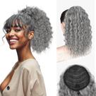Extensão de rabo de cavalo QGZ para mulheres negras, cinza afro encaracolado de 35 cm
