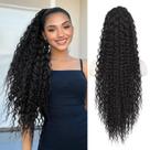 Extensão de rabo de cavalo QGZ preta sintética afro encaracolada 75 cm