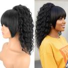 Extensão de rabo de cavalo Rafabcici Yaki Curly 50 cm com franja preta