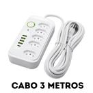 Extensão Elétrica com 5 Tomadas, 4 USB e 1 Tipo-C 3 Metros, Proteção e Bivolt Extensão Elétrica com 5 Tomadas, 4 USB e 1 Tipo-C 3 Metros, Proteção e Bivolt