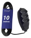 Extensão elétrica régua 3 tomadas naticon 3x0,75mm cabo pp 10 metros 3 pinos 2p+t tripolar 10a bivolt 110v 127v 220v preto
