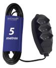 Extensão elétrica régua 3 tomadas naticon 3x0,75mm cabo pp 5 metros 3 pinos 2p+t tripolar 10a bivolt 110v 127v 220v preto