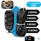 Extensão Elétrica Tripla Bilvolt 2/3/5/10 Metros Resistente 110/220v 10A preta 3 tomadas casa e sala