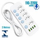 Extensão Filtro de Linha Régua Elétrica 4 Tomadas 4 USB 10A 4 Botão Liga/Desliga Individual Bivolt