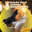 Extensão meio cordão com soquete fixo 1.60mts Preto