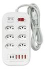 Extensão Soquete 6 Tomadas 4 Usb 2 Tipo C 10a 2 Metros