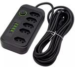 Extensao Tomada 5 Tomadas Filtro de Linha 5 USB Preto