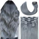 Extensões de cabelo Clip in UGOTRAYS Silver Grey 15 polegadas 70g Extensões de cabelo Clip in UGOTRAYS Silver Grey 15 polegadas 70g