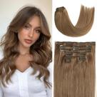 Extensões de cabelo Honsoo Clip em cabelo humano 70 g, 7 unidades, 50 cm, marrom acinzentado