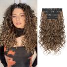 Extensões de cabelo REECHO Curly 4 peças, clipe de 40 cm em marrom claro