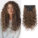 Extensões de cabelo REECHO Curly, 4 peças, clipe de 40 cm em marrom natural