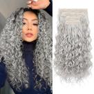 Extensões de cabelo REECHO Curly, 4 peças, clipe de 50 cm em cinza prateado