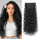 Extensões de cabelo REECHO Curly 60 cm, preto natural, 4 peças de clipes