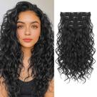 Extensões de cabelo REECHO Curly, clipe de 40 cm em 4 peças de preto natural