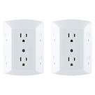 Extensor de saída GE 6-Outlet, pacote com 2 torneiras de parede aterradas, branca