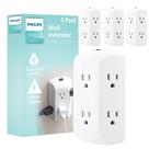 Extensor de saída Philips de 6 tomadas, pacote com 4, torneira de parede aterrada