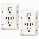 Extensor de Tomadas JcBlaon 6 Tomadas 4 Portas USB Luz Noturna