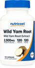 Extrato de 2500 mg de raiz de inhame selvagem Nutricost 120 cápsulas veganas