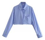 F0506-Camisa Blusa Social Feminina Elegante Listras Cropped M63 F0506-Camisa Blusa Social Feminina Elegante Listras Cropped M63